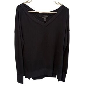 Athleta Womens Black V-Neck Long Sleeve Oversized Pullover Sweatshirt Size M